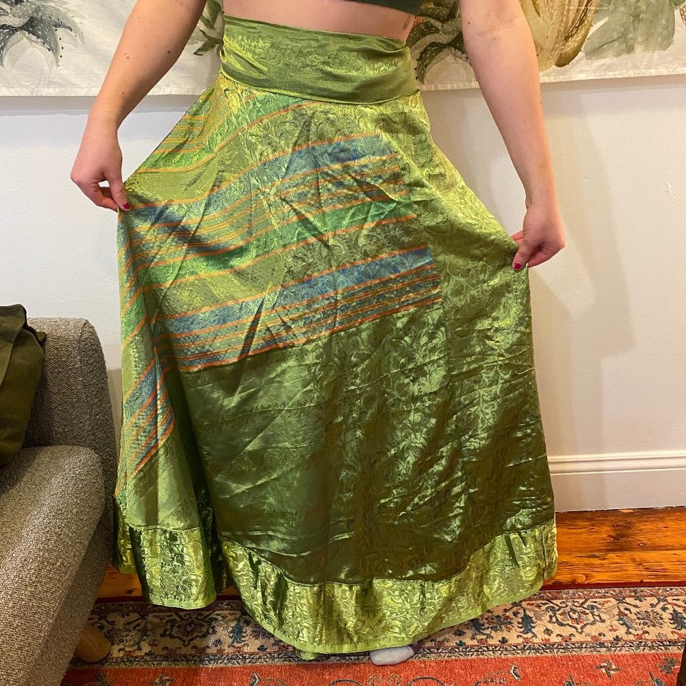 GREEN SILK WRAP SKIRT